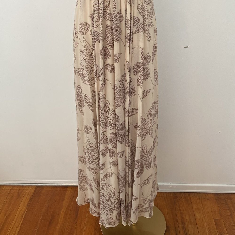 BCBG Beaded Cream & Brown Floral Silk Gown Size 2 - Picture 4 of 16